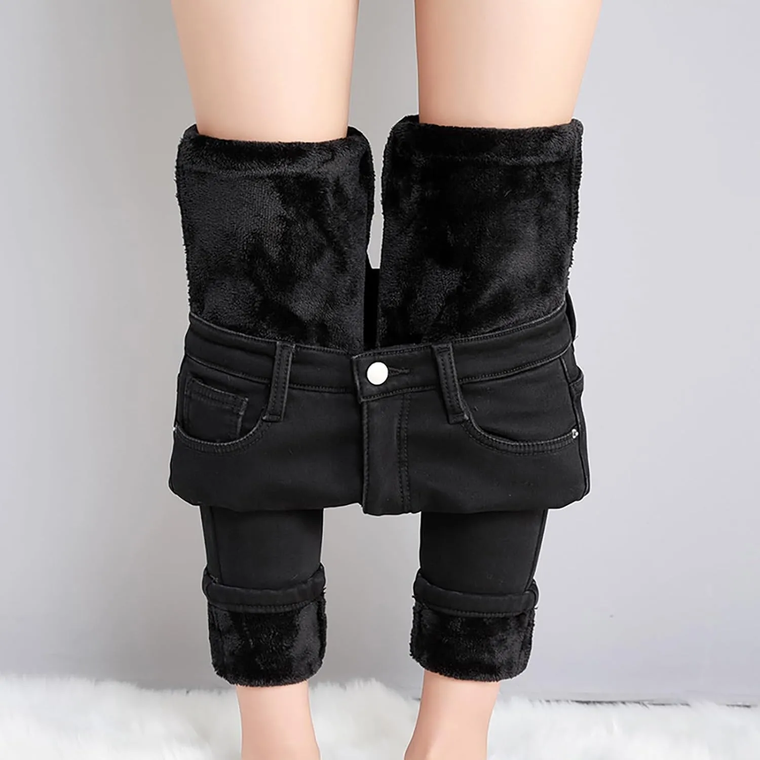 Fleece Lined Jeans Women High Rise Thicken Stretch Skinny Denim Pants Thermal Flannel Winter Jeans Jeggings 2024