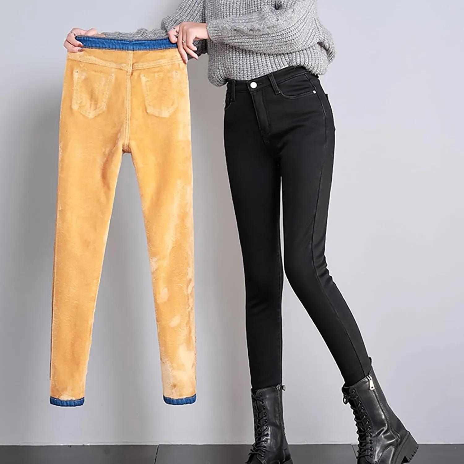 Fleece Lined Jeans Women High Rise Thicken Stretch Skinny Denim Pants Thermal Flannel Winter Jeans Jeggings 2024
