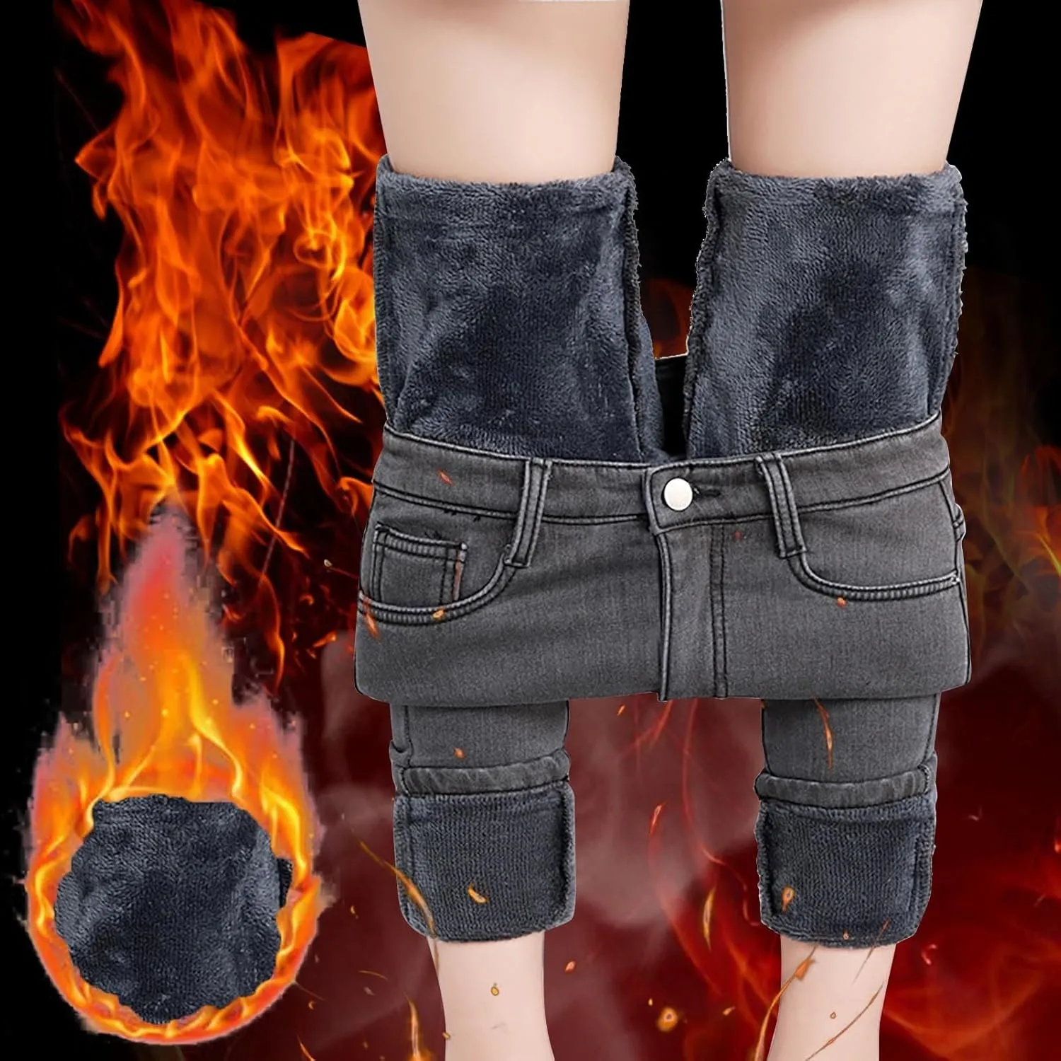 Fleece Lined Jeans Women High Rise Thicken Stretch Skinny Denim Pants Thermal Flannel Winter Jeans Jeggings 2024