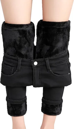 Fleece Lined Jeans Women High Rise Thicken Stretch Skinny Denim Pants Thermal Flannel Winter Jeans Jeggings 2024