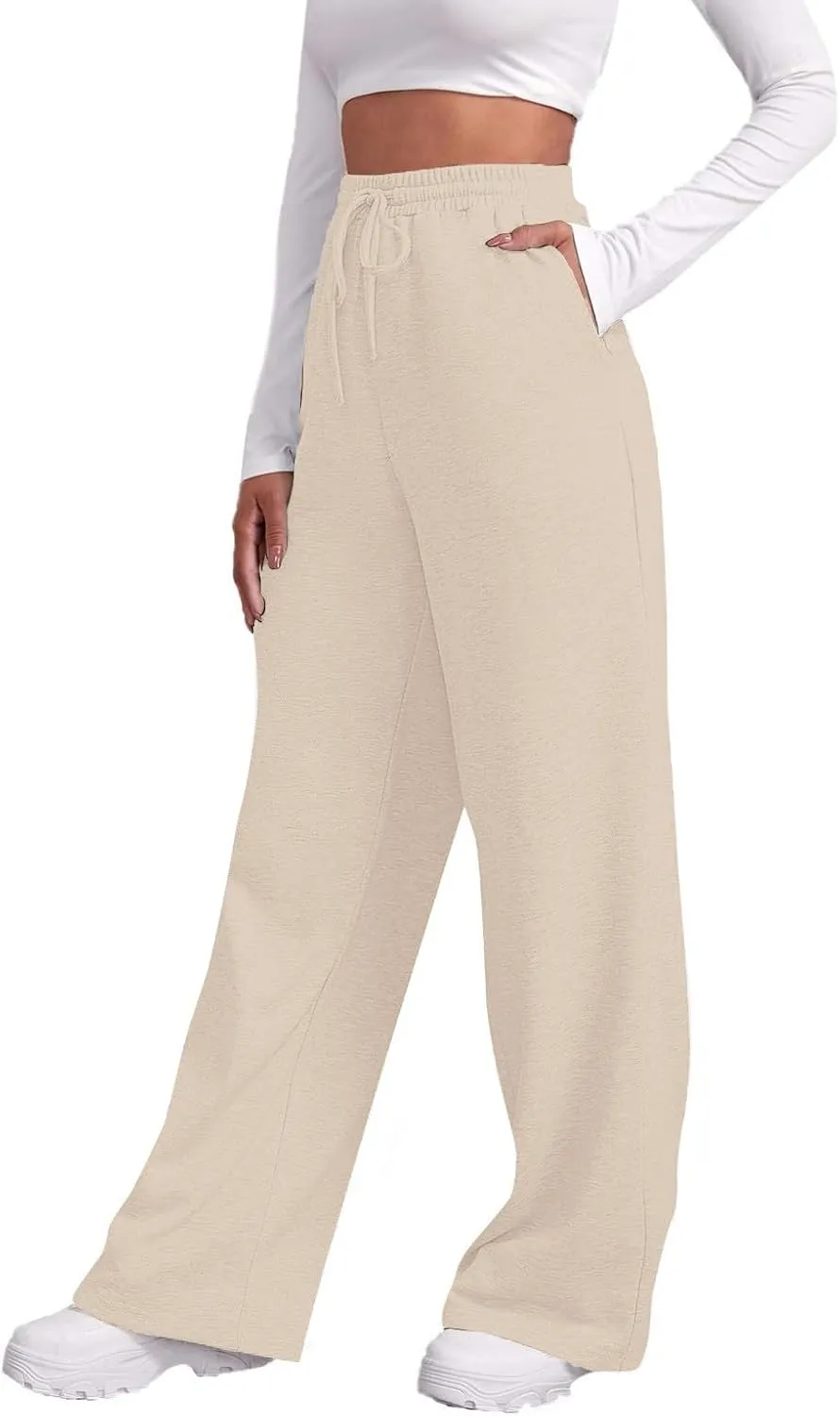 Fleece Lined Sweatpants Women Tall with Pocket Solid Color Trousers Stretchy Flowy Pants for Women High Rise Pants