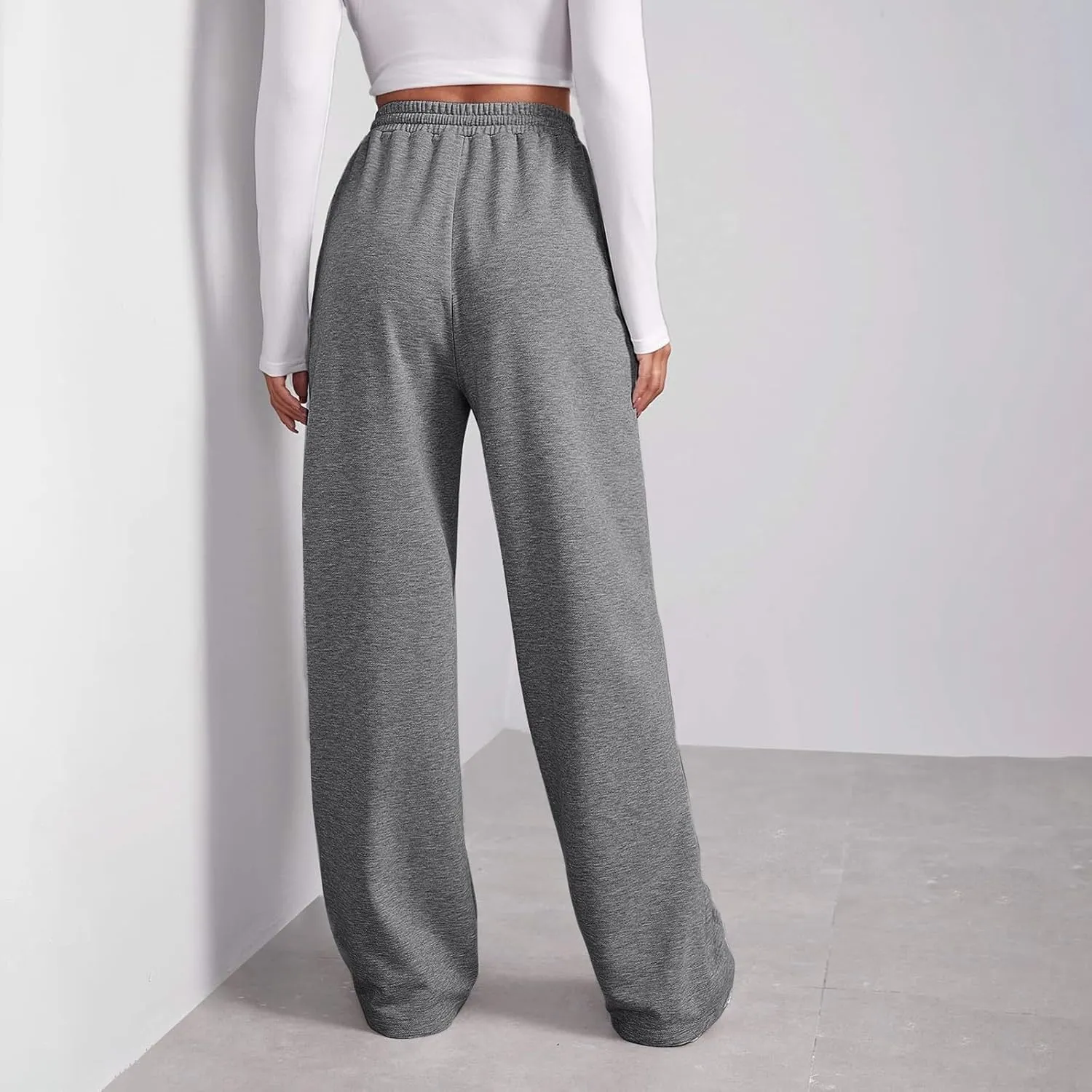 Fleece Lined Sweatpants Women Tall with Pocket Solid Color Trousers Stretchy Flowy Pants for Women High Rise Pants