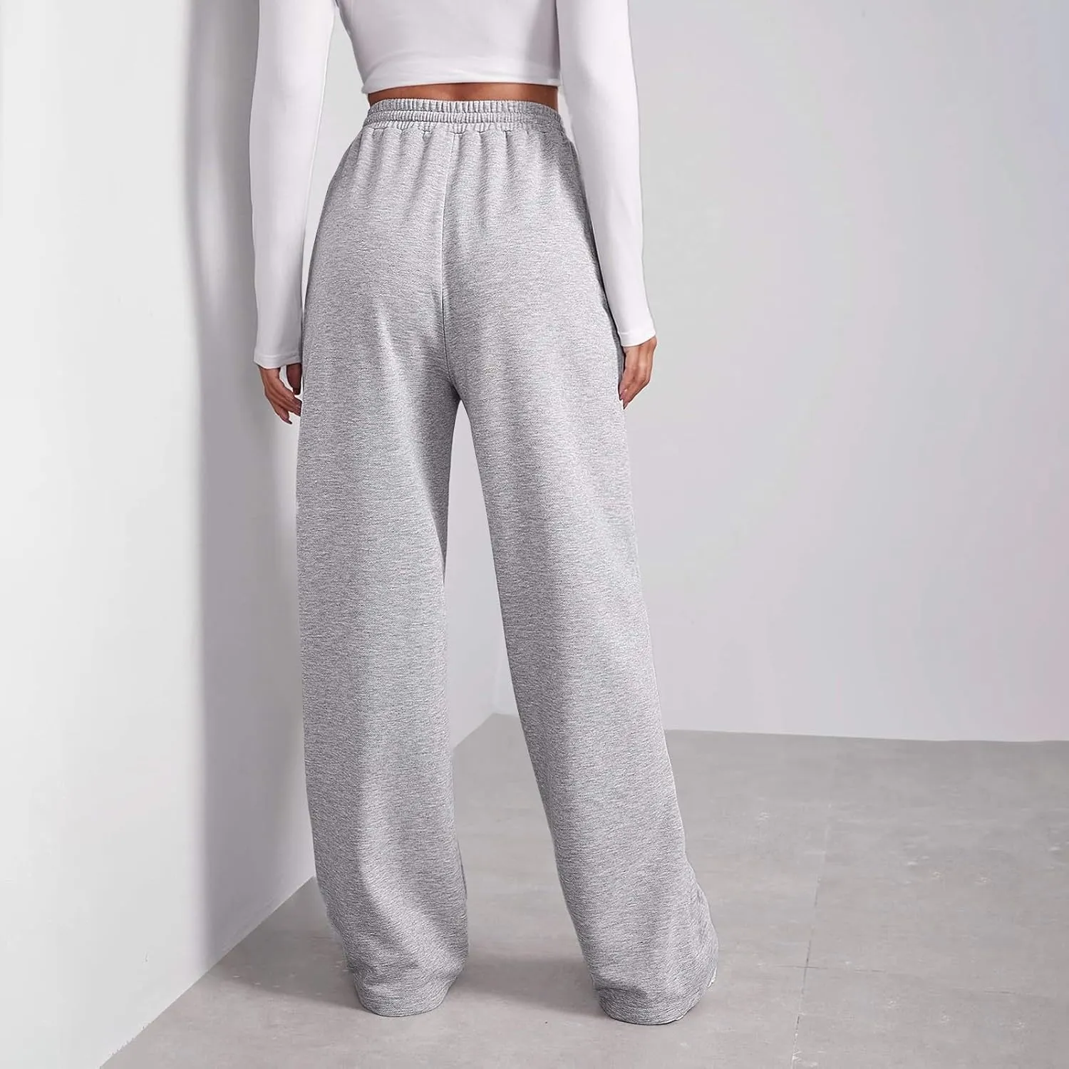 Fleece Lined Sweatpants Women Tall with Pocket Solid Color Trousers Stretchy Flowy Pants for Women High Rise Pants