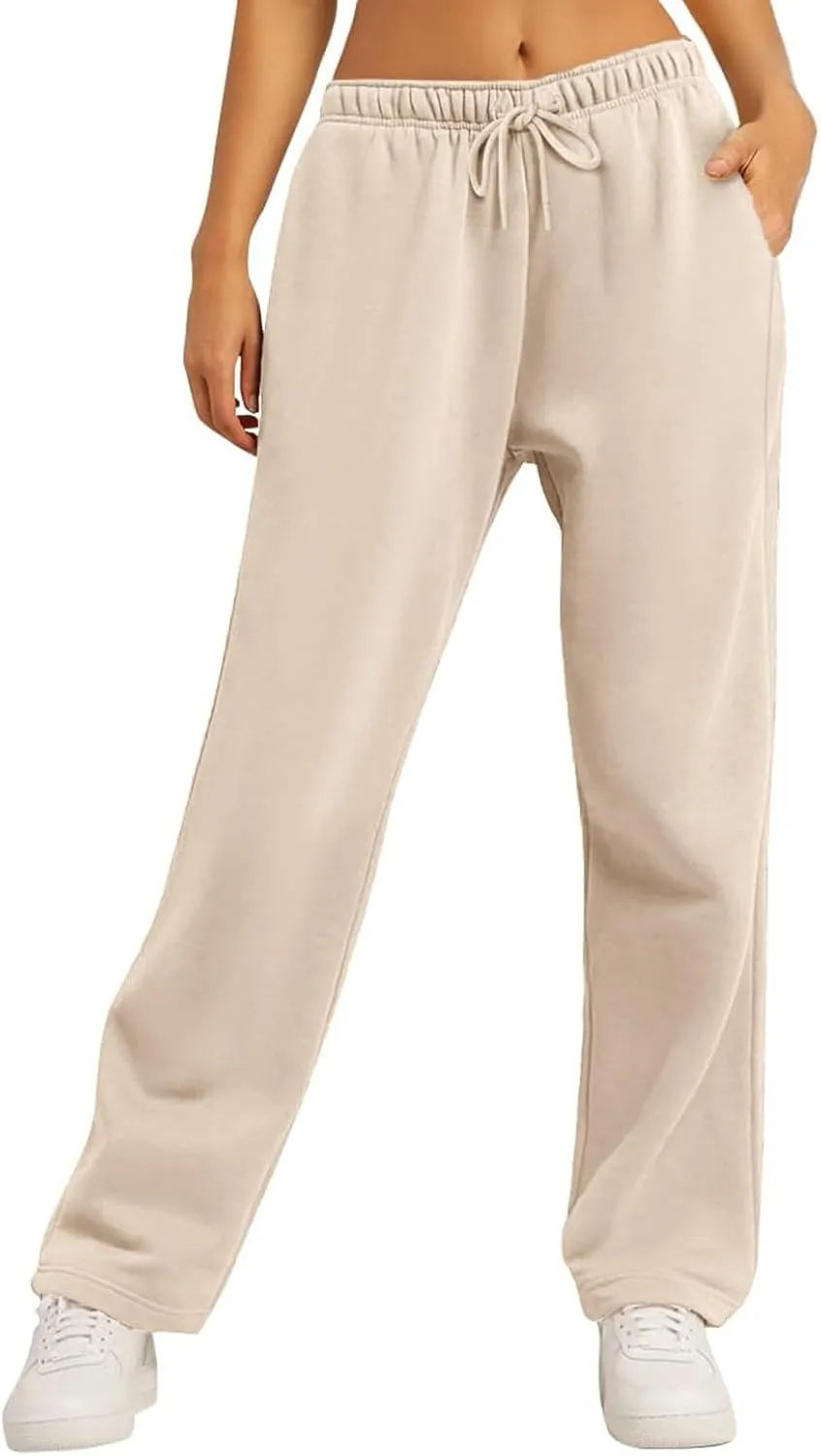Fleece Lined Sweatpants Women Tall with Pocket Solid Color Trousers Stretchy Flowy Pants for Women High Rise Pants