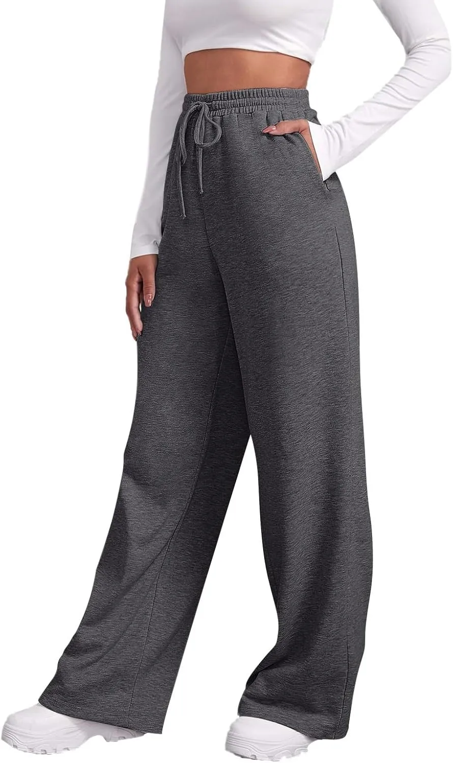 Fleece Lined Sweatpants Women Tall with Pocket Solid Color Trousers Stretchy Flowy Pants for Women High Rise Pants
