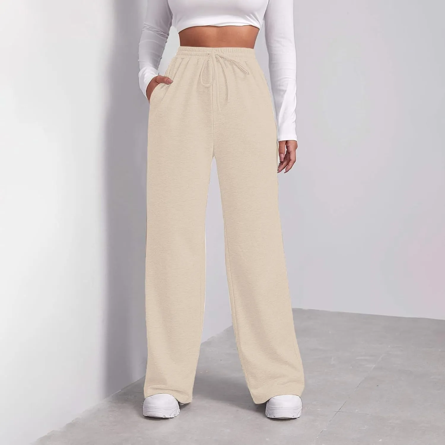 Fleece Lined Sweatpants Women Tall with Pocket Solid Color Trousers Stretchy Flowy Pants for Women High Rise Pants
