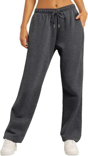 Fleece Lined Sweatpants Women Tall with Pocket Solid Color Trousers Stretchy Flowy Pants for Women High Rise Pants