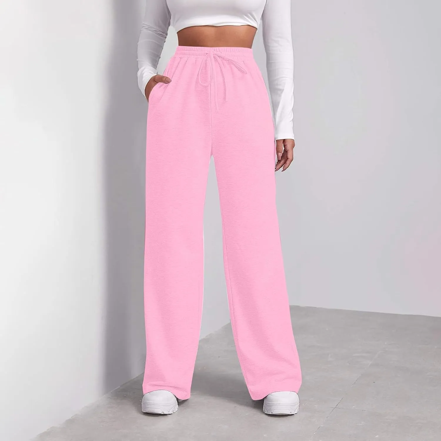 Fleece Lined Sweatpants Women Tall with Pocket Solid Color Trousers Stretchy Flowy Pants for Women High Rise Pants