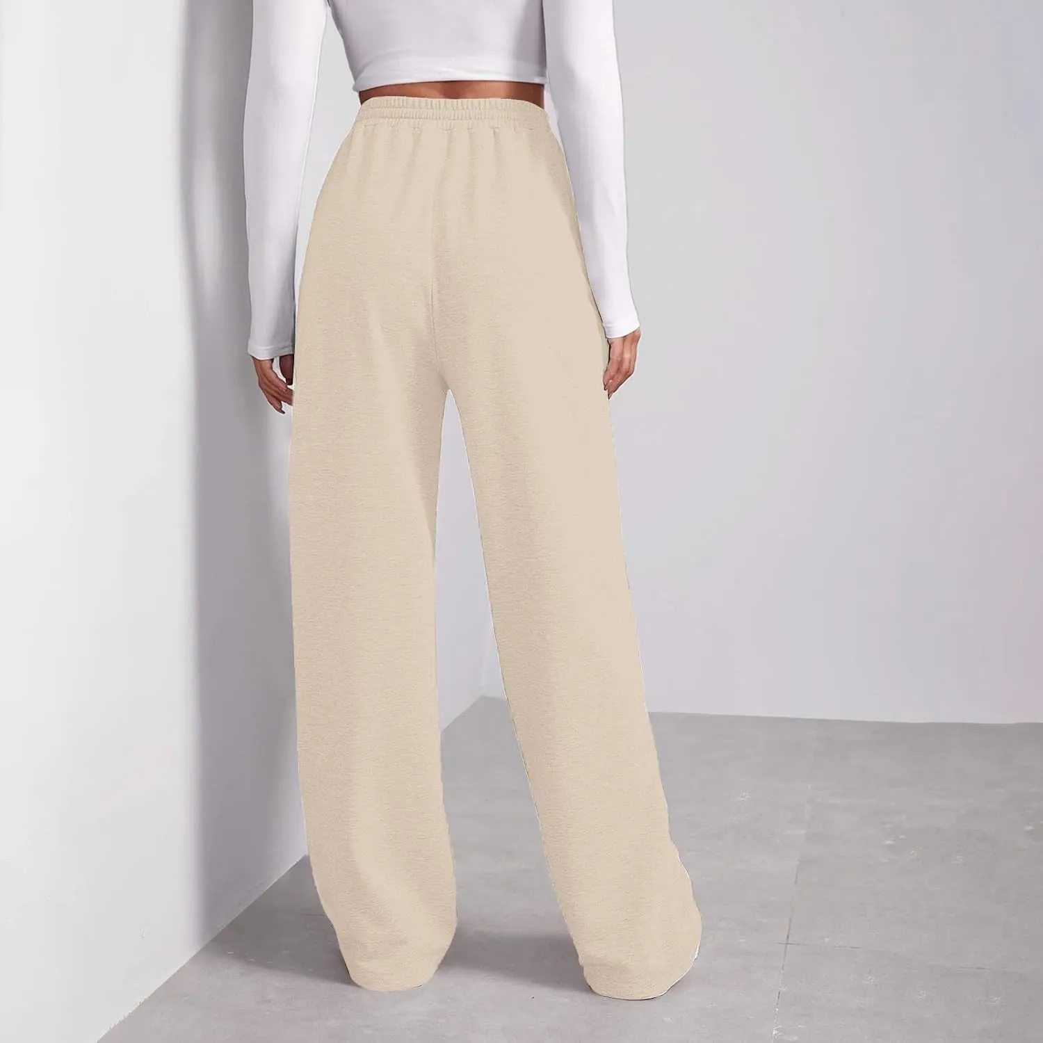 Fleece Lined Sweatpants Women Tall with Pocket Solid Color Trousers Stretchy Flowy Pants for Women High Rise Pants