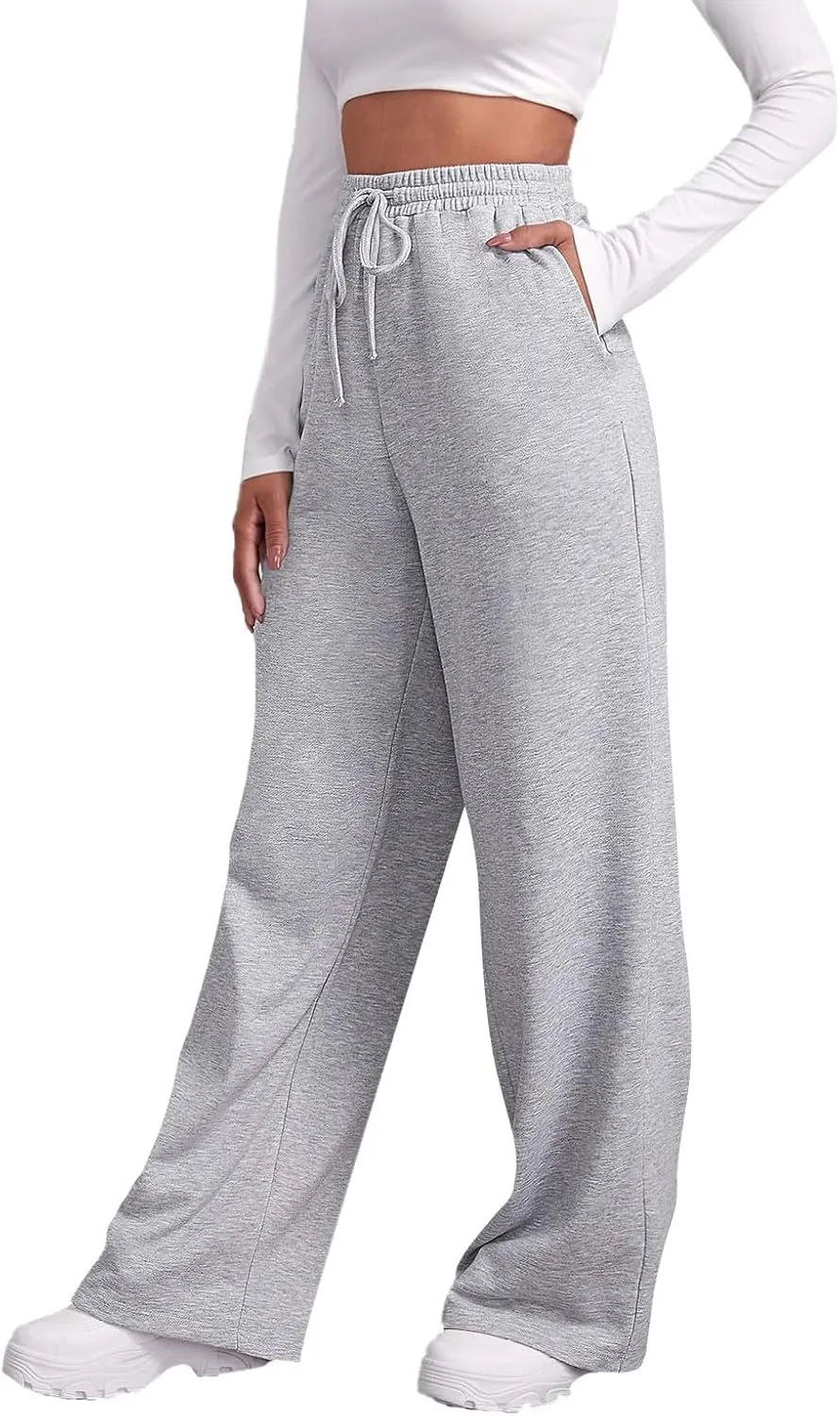 Fleece Lined Sweatpants Women Tall with Pocket Solid Color Trousers Stretchy Flowy Pants for Women High Rise Pants