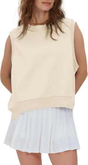 Gacaky Tank Top for Women Oversized Cropped Sleeveless Workout Tops Crewneck Athletic Running Pullover Sweatshirts