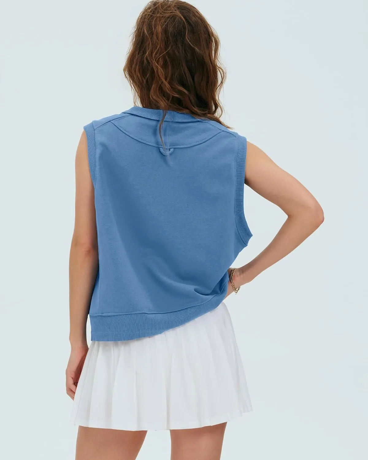 Gacaky Tank Top for Women Oversized Cropped Sleeveless Workout Tops Crewneck Athletic Running Pullover Sweatshirts