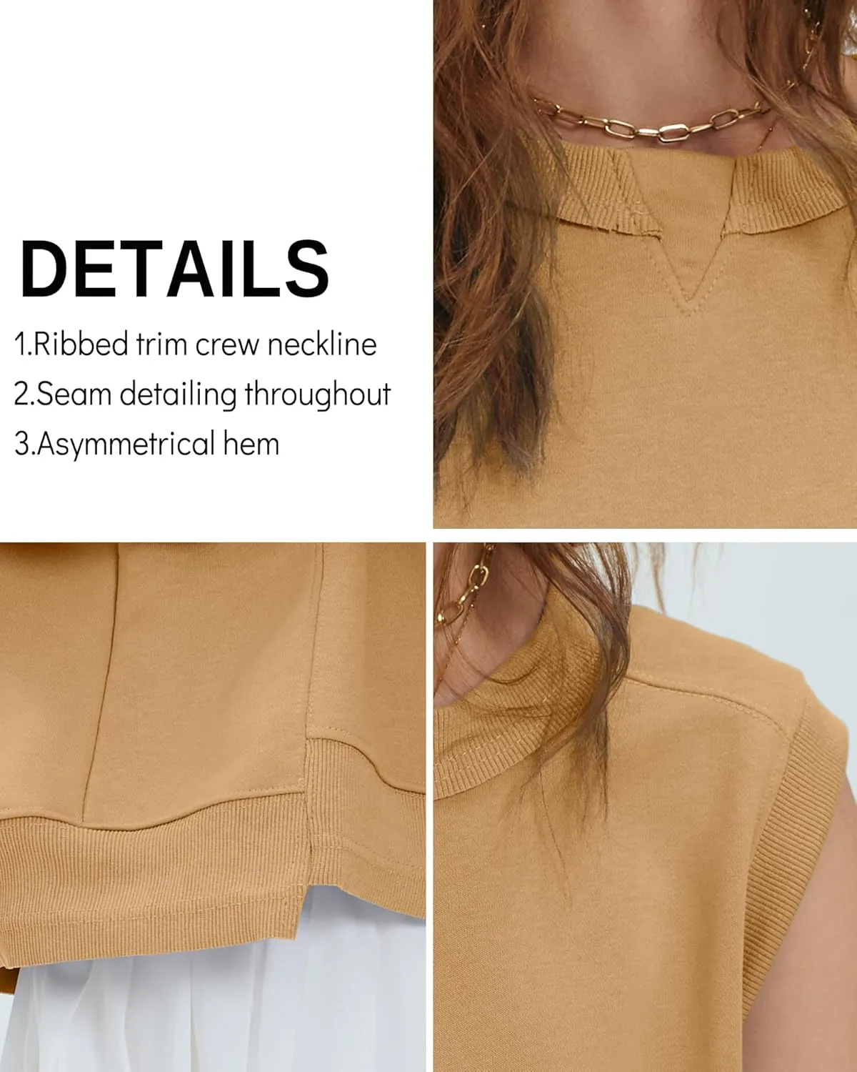 Gacaky Tank Top for Women Oversized Cropped Sleeveless Workout Tops Crewneck Athletic Running Pullover Sweatshirts