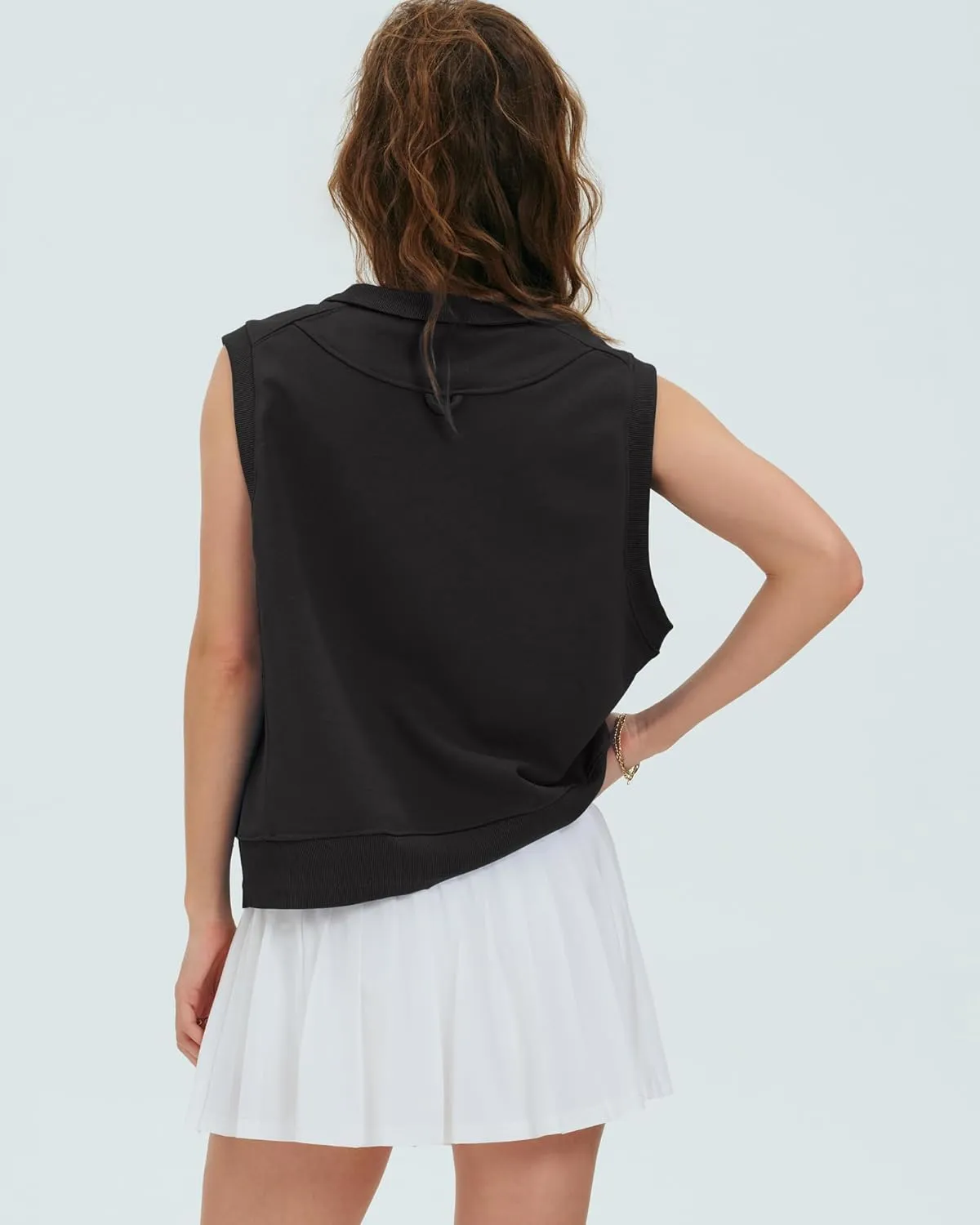 Gacaky Tank Top for Women Oversized Cropped Sleeveless Workout Tops Crewneck Athletic Running Pullover Sweatshirts