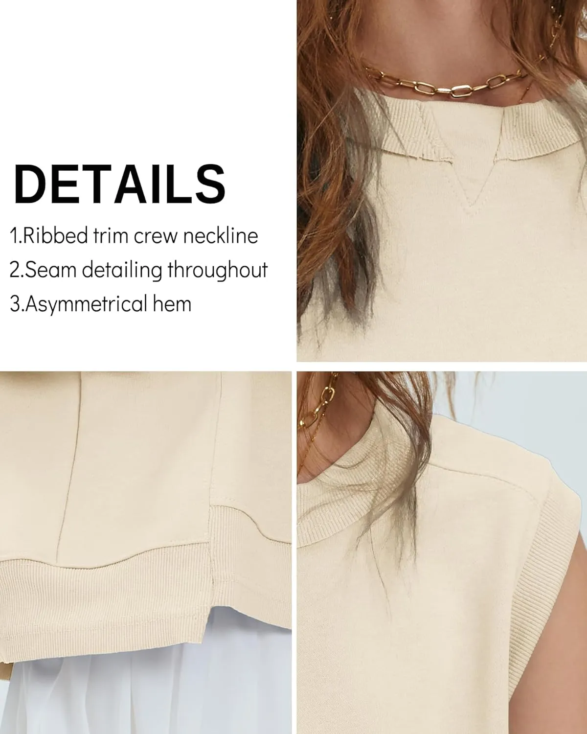 Gacaky Tank Top for Women Oversized Cropped Sleeveless Workout Tops Crewneck Athletic Running Pullover Sweatshirts