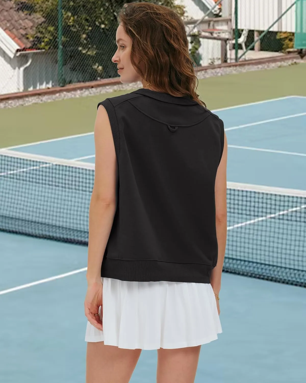 Gacaky Tank Top for Women Oversized Cropped Sleeveless Workout Tops Crewneck Athletic Running Pullover Sweatshirts
