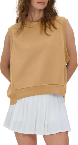 Gacaky Tank Top for Women Oversized Cropped Sleeveless Workout Tops Crewneck Athletic Running Pullover Sweatshirts
