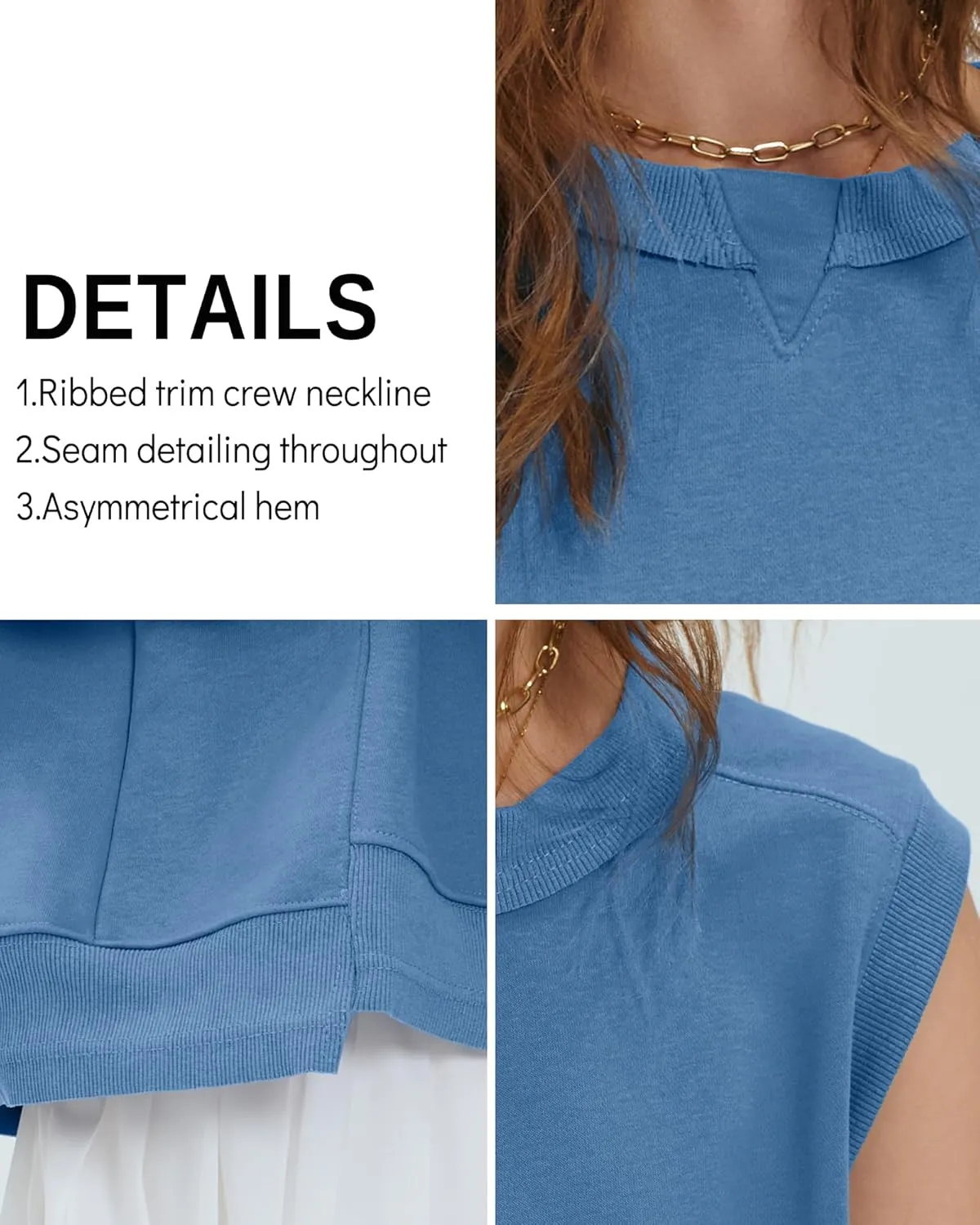 Gacaky Tank Top for Women Oversized Cropped Sleeveless Workout Tops Crewneck Athletic Running Pullover Sweatshirts