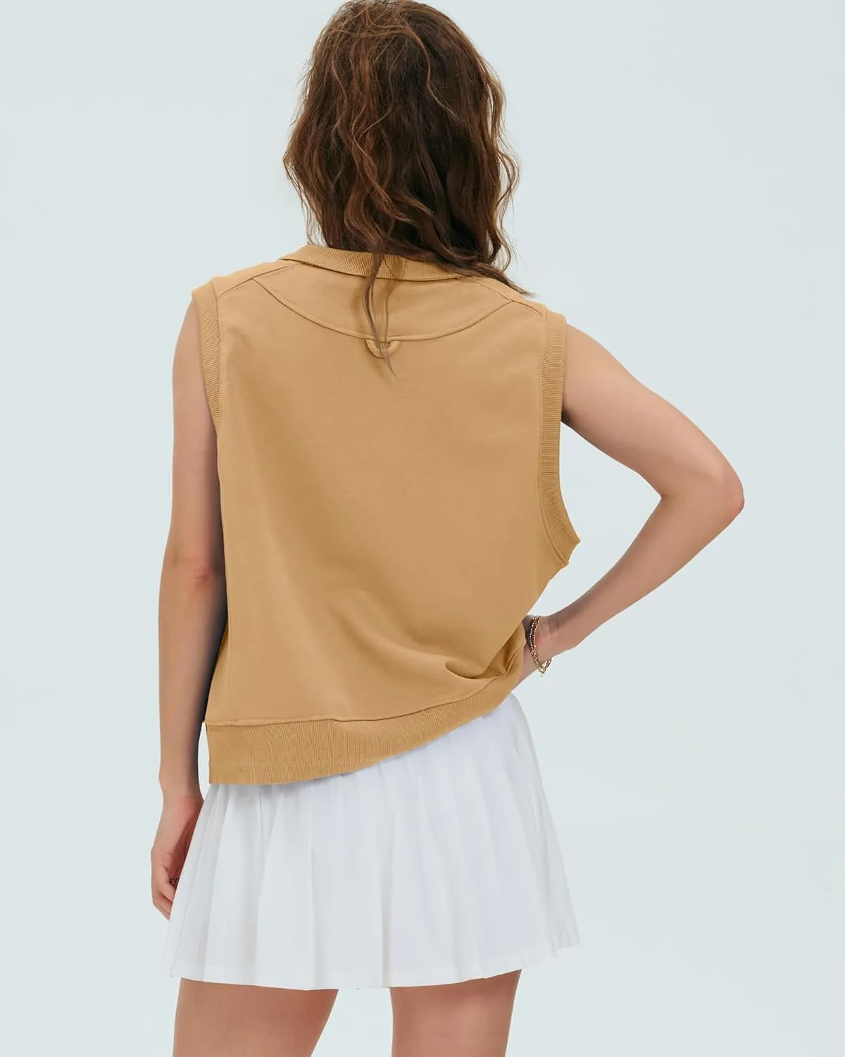 Gacaky Tank Top for Women Oversized Cropped Sleeveless Workout Tops Crewneck Athletic Running Pullover Sweatshirts