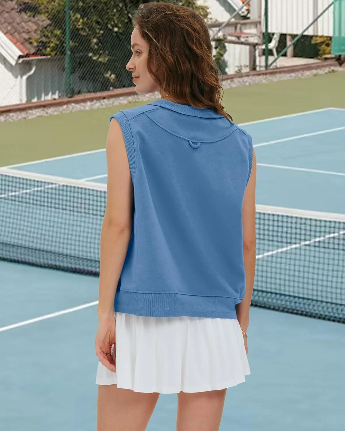 Gacaky Tank Top for Women Oversized Cropped Sleeveless Workout Tops Crewneck Athletic Running Pullover Sweatshirts