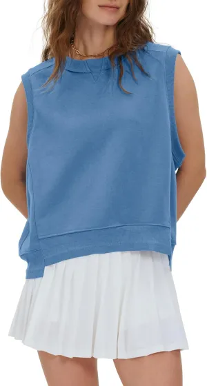 Gacaky Tank Top for Women Oversized Cropped Sleeveless Workout Tops Crewneck Athletic Running Pullover Sweatshirts