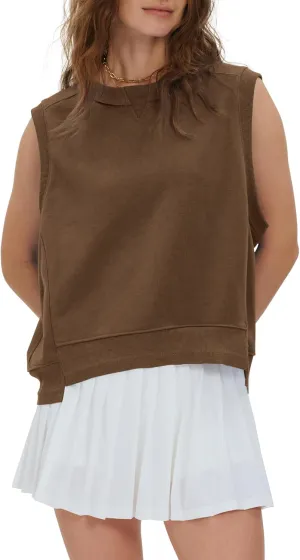 Gacaky Tank Top for Women Oversized Cropped Sleeveless Workout Tops Crewneck Athletic Running Pullover Sweatshirts