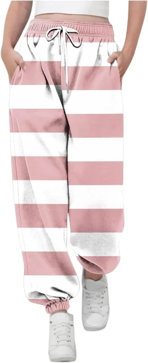 Girls Baggy Colorblock Sweatpants Comfy Elastic Waist Drawstring Kids Casual Joggers Pants with Pockets Size 3-14 Years