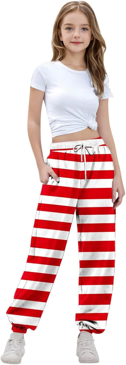 Girls Baggy Colorblock Sweatpants Comfy Elastic Waist Drawstring Kids Casual Joggers Pants with Pockets Size 3-14 Years