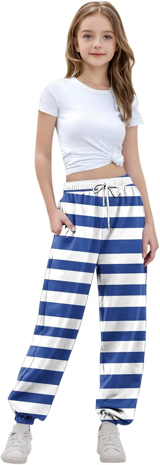 Girls Baggy Colorblock Sweatpants Comfy Elastic Waist Drawstring Kids Casual Joggers Pants with Pockets Size 3-14 Years