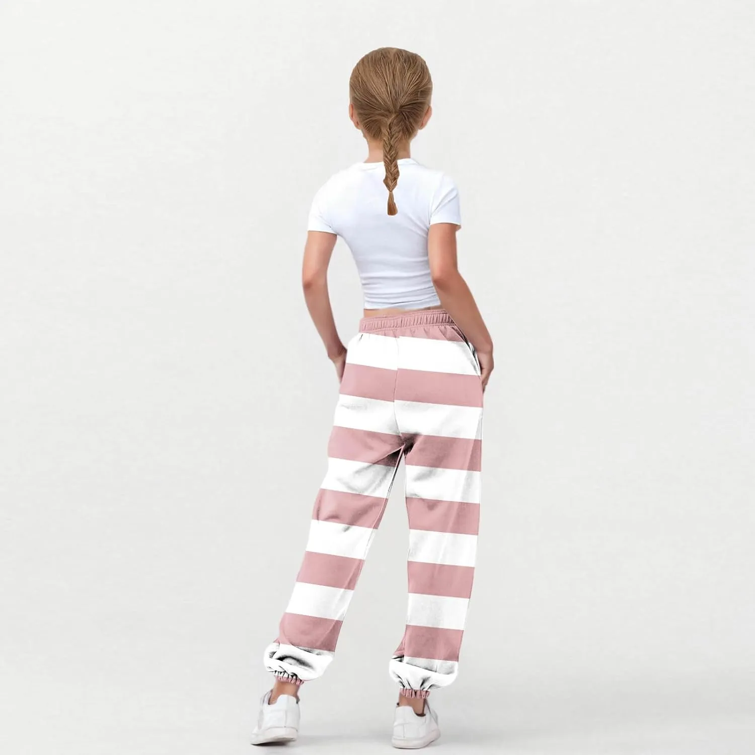 Girls Baggy Colorblock Sweatpants Comfy Elastic Waist Drawstring Kids Casual Joggers Pants with Pockets Size 3-14 Years