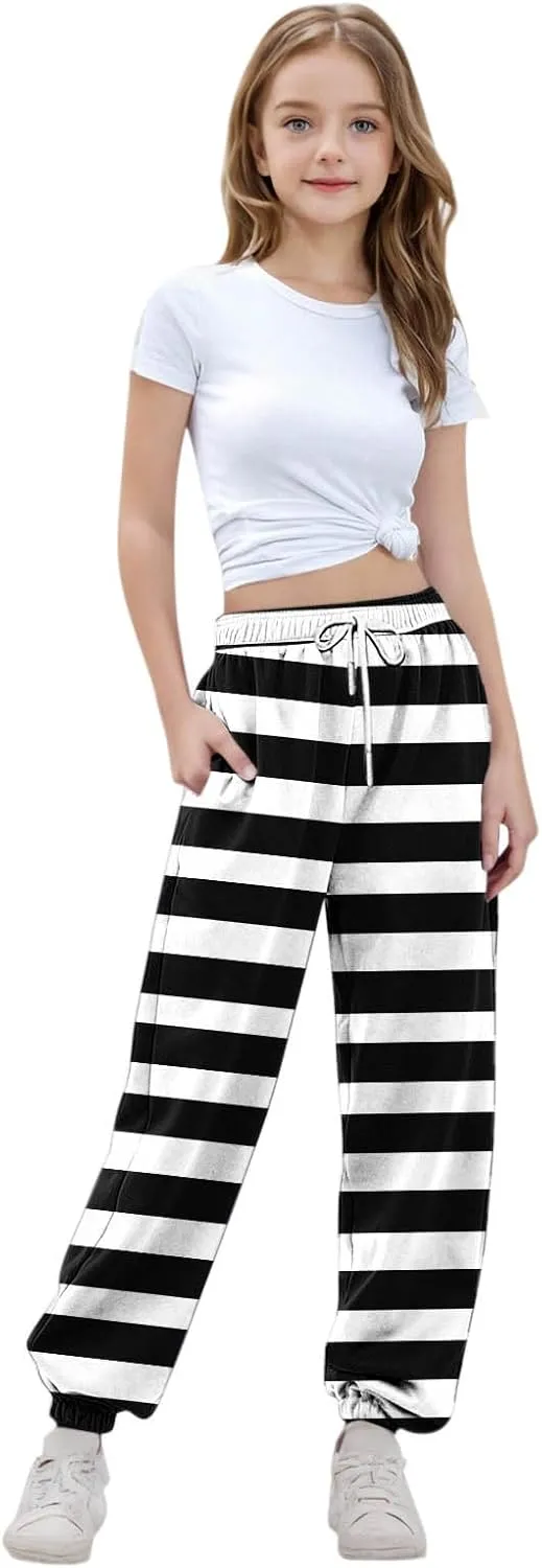 Girls Baggy Colorblock Sweatpants Comfy Elastic Waist Drawstring Kids Casual Joggers Pants with Pockets Size 3-14 Years