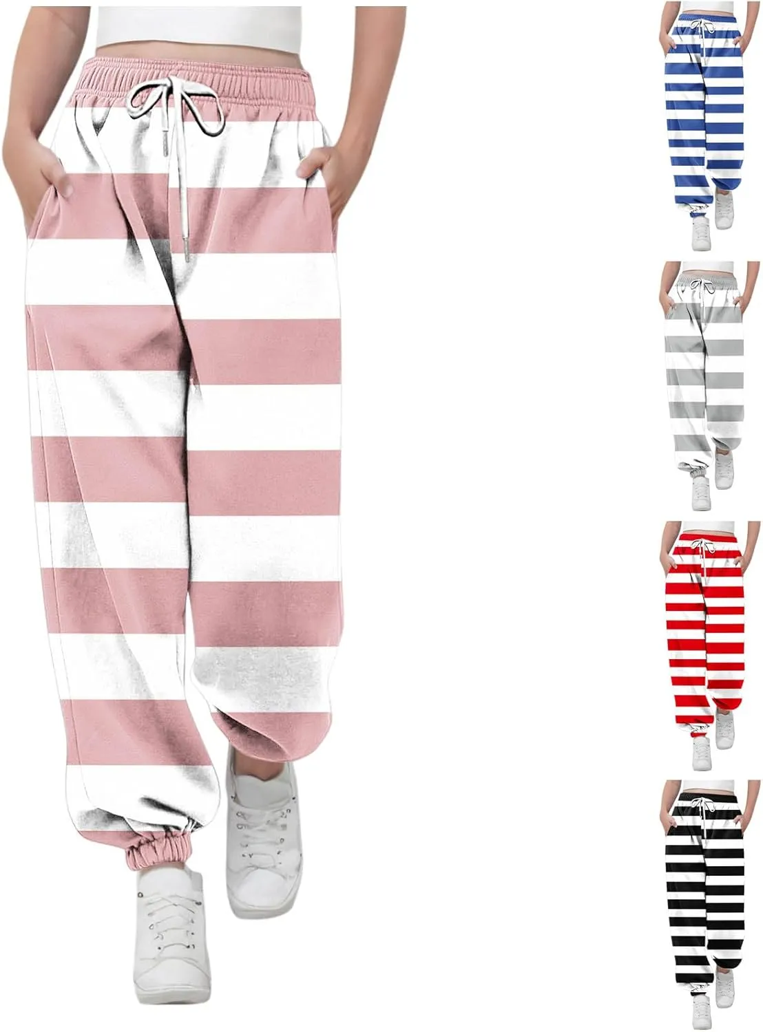 Girls Baggy Colorblock Sweatpants Comfy Elastic Waist Drawstring Kids Casual Joggers Pants with Pockets Size 3-14 Years