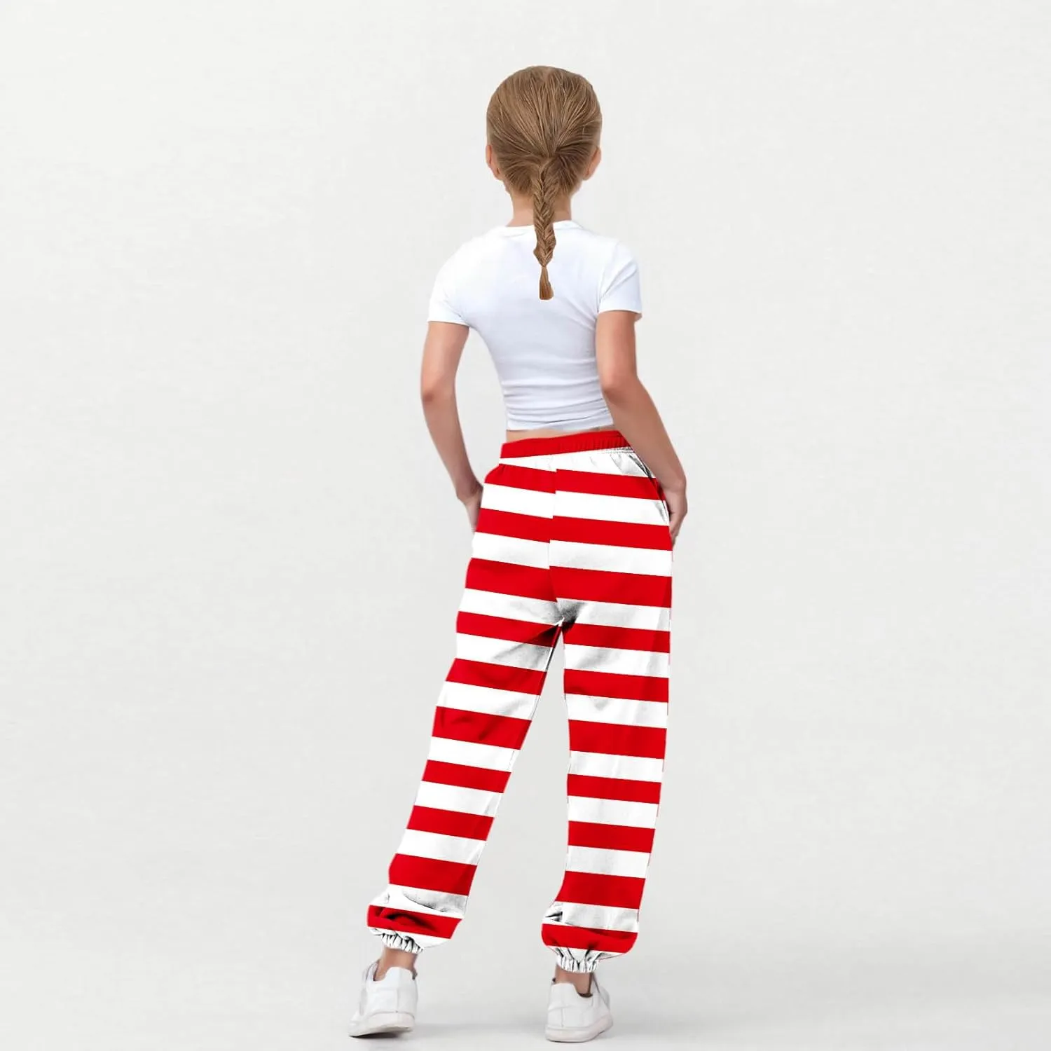 Girls Baggy Colorblock Sweatpants Comfy Elastic Waist Drawstring Kids Casual Joggers Pants with Pockets Size 3-14 Years
