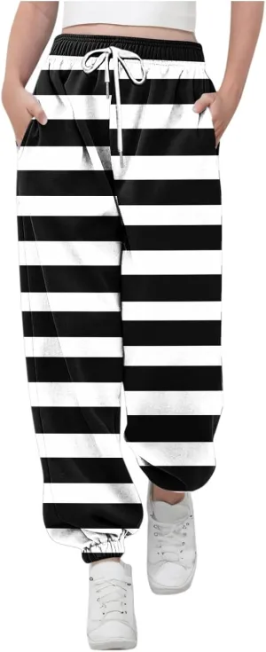 Girls Baggy Colorblock Sweatpants Comfy Elastic Waist Drawstring Kids Casual Joggers Pants with Pockets Size 3-14 Years