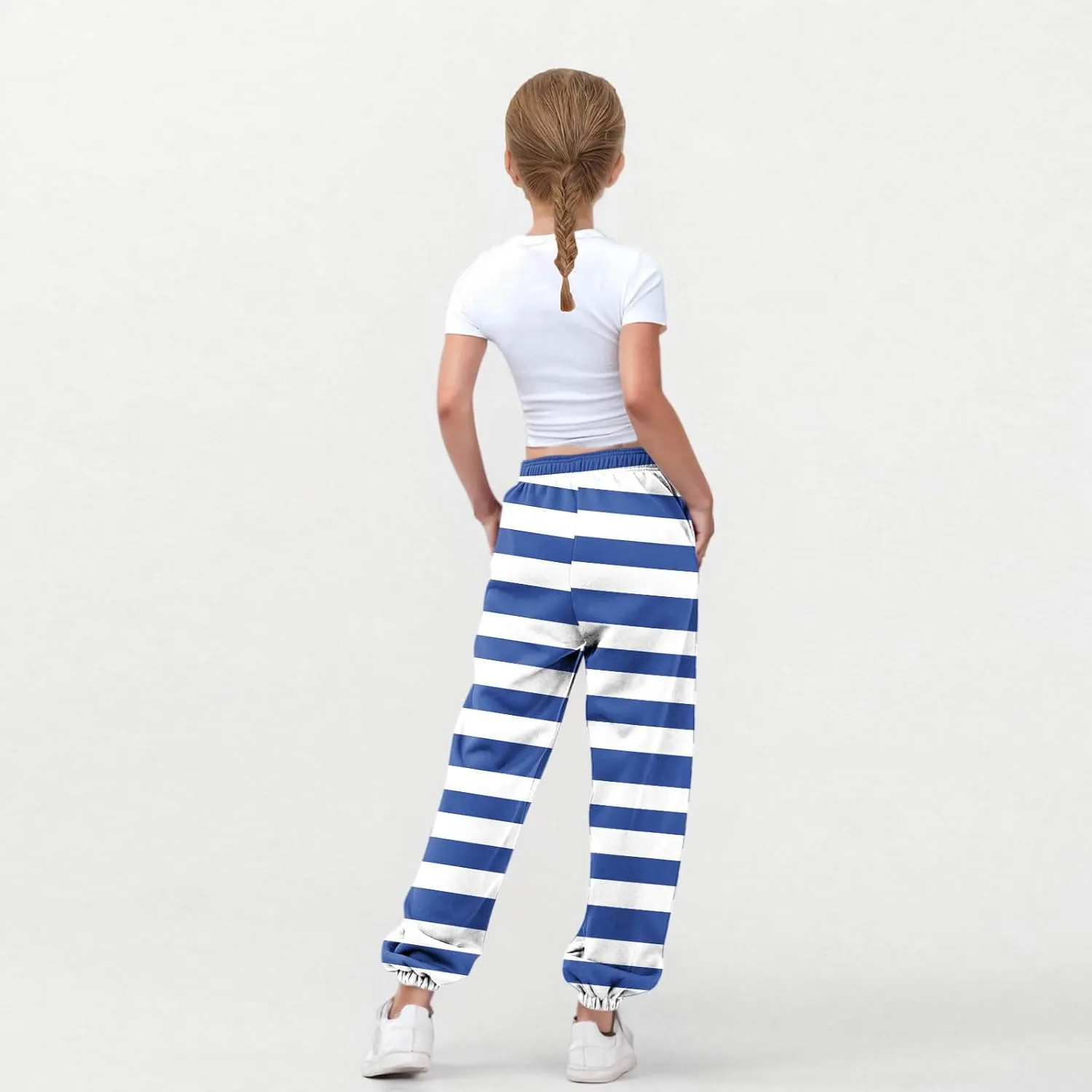 Girls Baggy Colorblock Sweatpants Comfy Elastic Waist Drawstring Kids Casual Joggers Pants with Pockets Size 3-14 Years