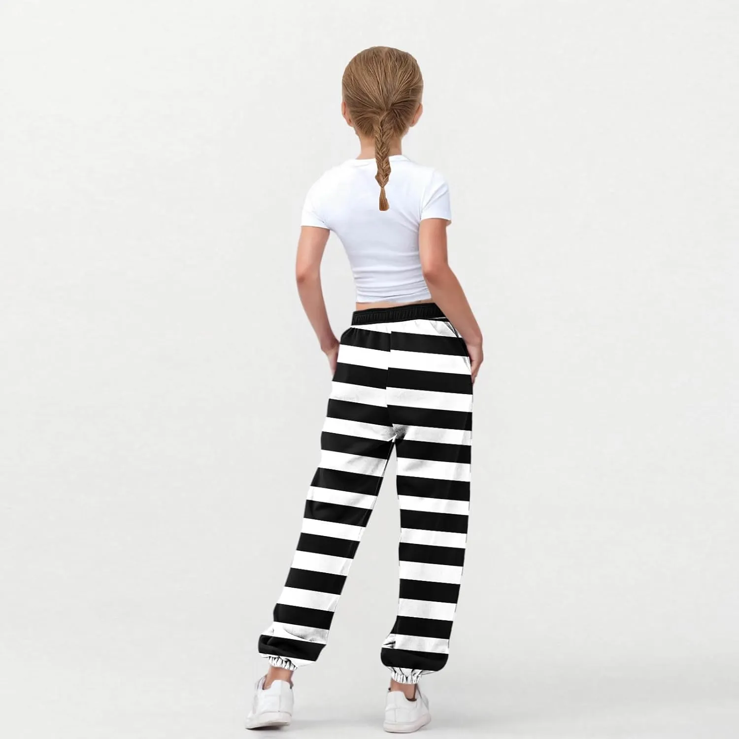 Girls Baggy Colorblock Sweatpants Comfy Elastic Waist Drawstring Kids Casual Joggers Pants with Pockets Size 3-14 Years