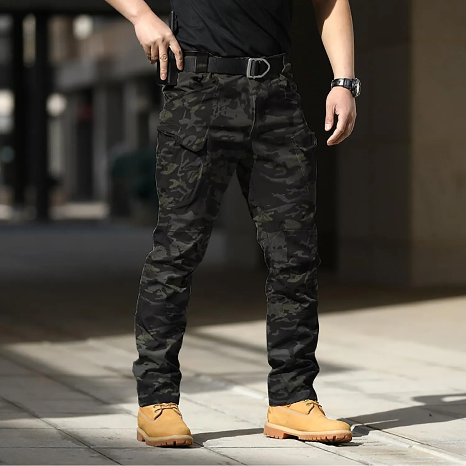 GOKKILRW Men's Casual Cargo Pants Military Army Camo Pants Combat Baggy Outdoor Hiking Training Work Pants with Multi Pockets