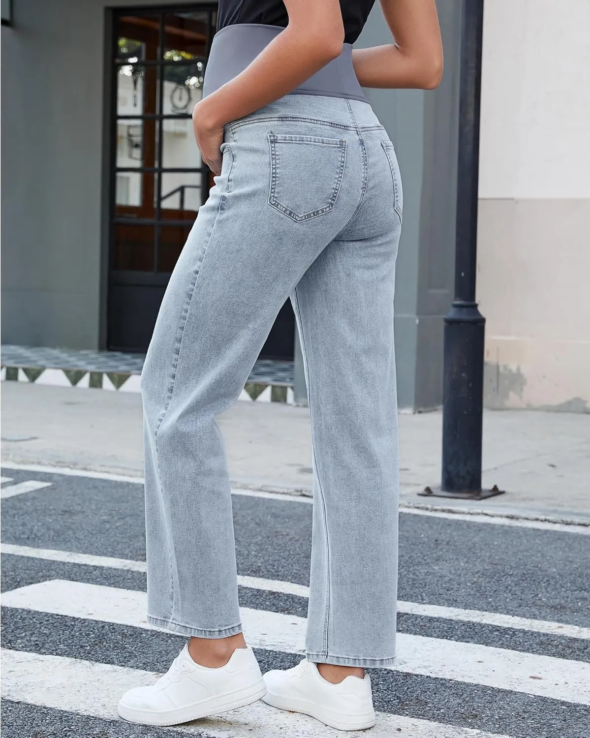 GRAPENT Maternity Jeans for Women Over Belly Comfy Pull On Straight Leg Casual Stretchy Denim Mom Jeans Pregnancy Pants