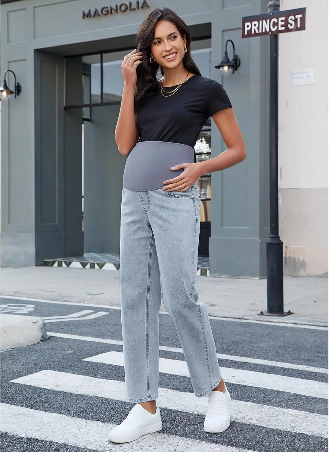 GRAPENT Maternity Jeans for Women Over Belly Comfy Pull On Straight Leg Casual Stretchy Denim Mom Jeans Pregnancy Pants