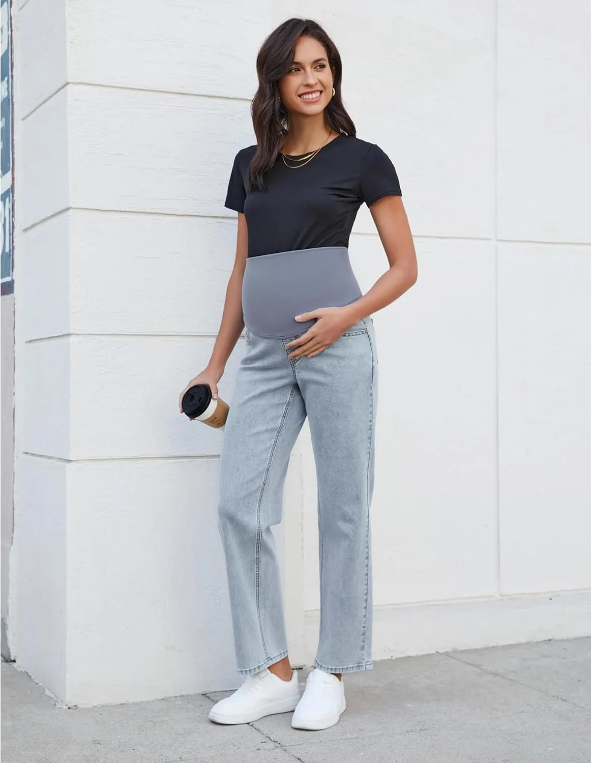 GRAPENT Maternity Jeans for Women Over Belly Comfy Pull On Straight Leg Casual Stretchy Denim Mom Jeans Pregnancy Pants