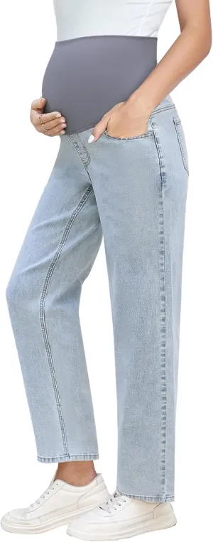 GRAPENT Maternity Jeans for Women Over Belly Comfy Pull On Straight Leg Casual Stretchy Denim Mom Jeans Pregnancy Pants