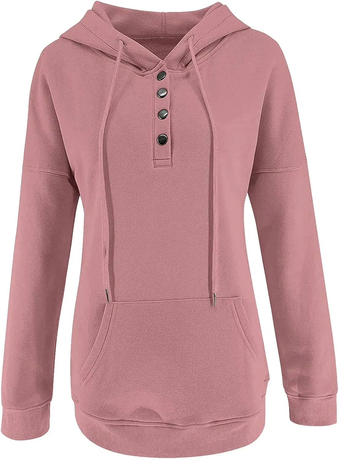 Half Button Pullover Hoodies for Women,Plus Size Soild Fleece Long Sleeve Kangaroo Pocket Winter Sweatshirt Tops