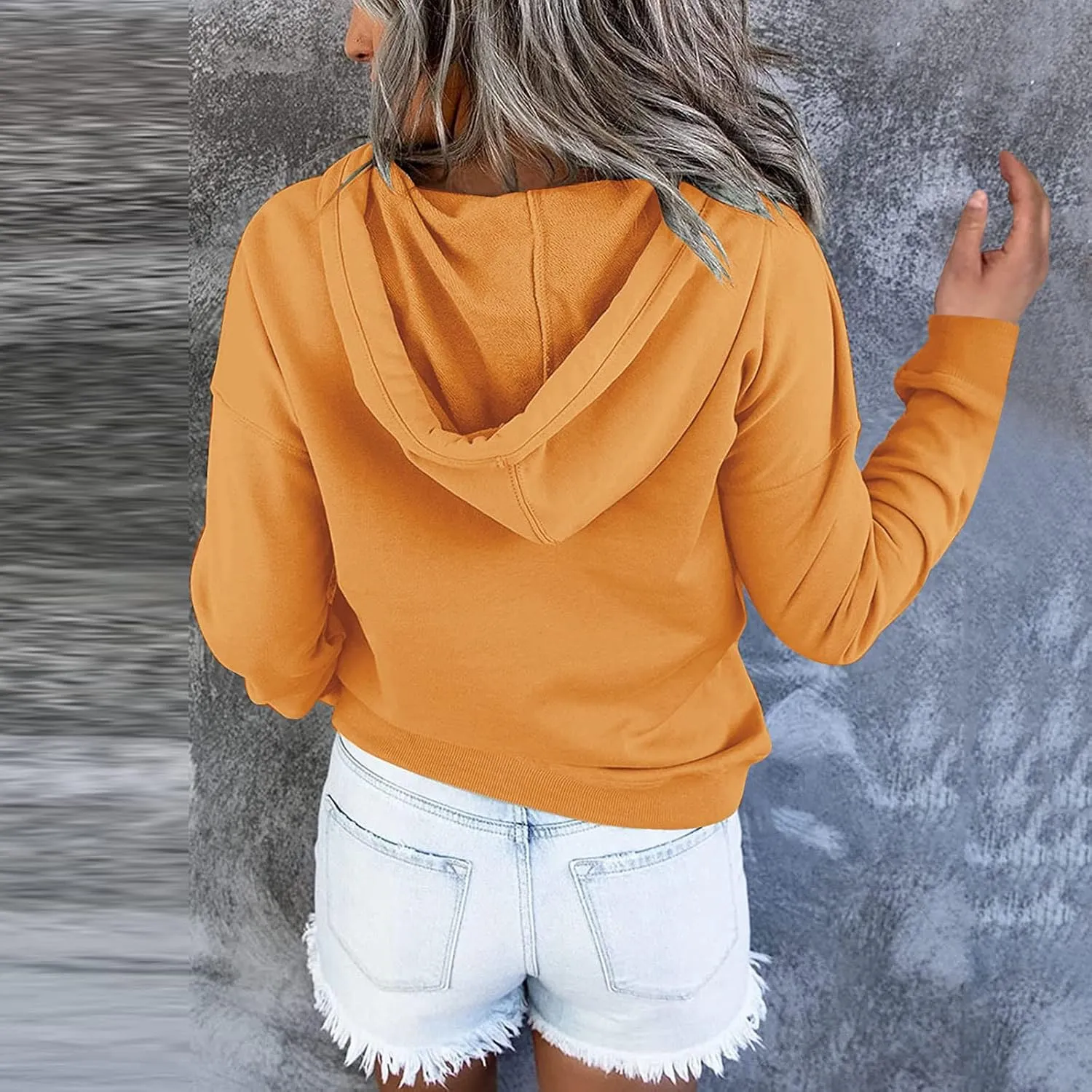 Half Button Pullover Hoodies for Women,Plus Size Soild Fleece Long Sleeve Kangaroo Pocket Winter Sweatshirt Tops