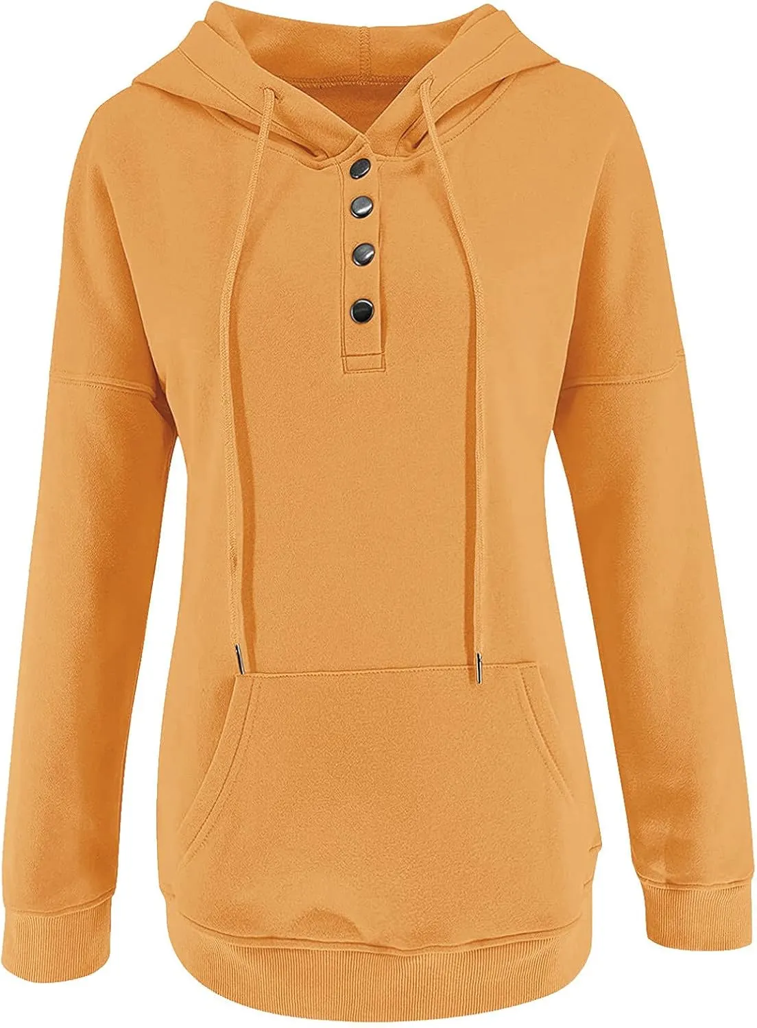 Half Button Pullover Hoodies for Women,Plus Size Soild Fleece Long Sleeve Kangaroo Pocket Winter Sweatshirt Tops