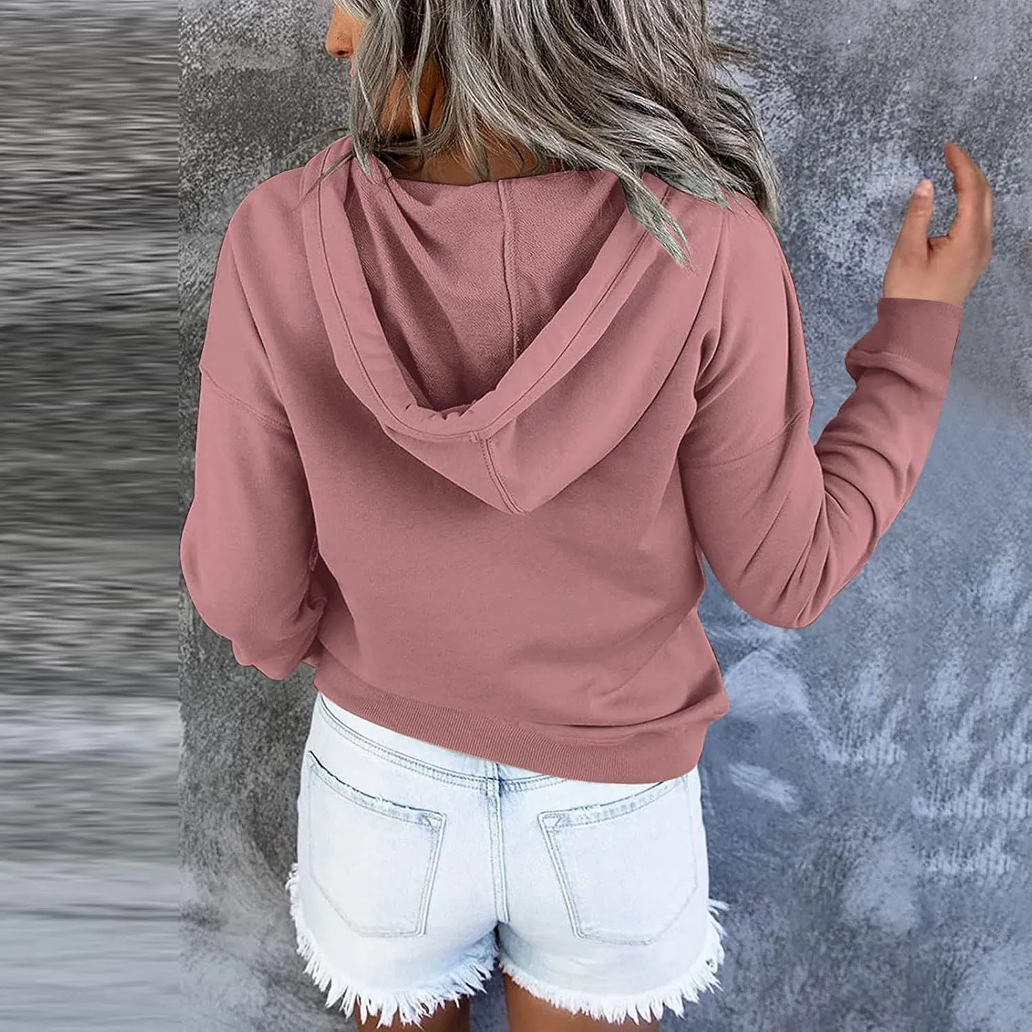 Half Button Pullover Hoodies for Women,Plus Size Soild Fleece Long Sleeve Kangaroo Pocket Winter Sweatshirt Tops