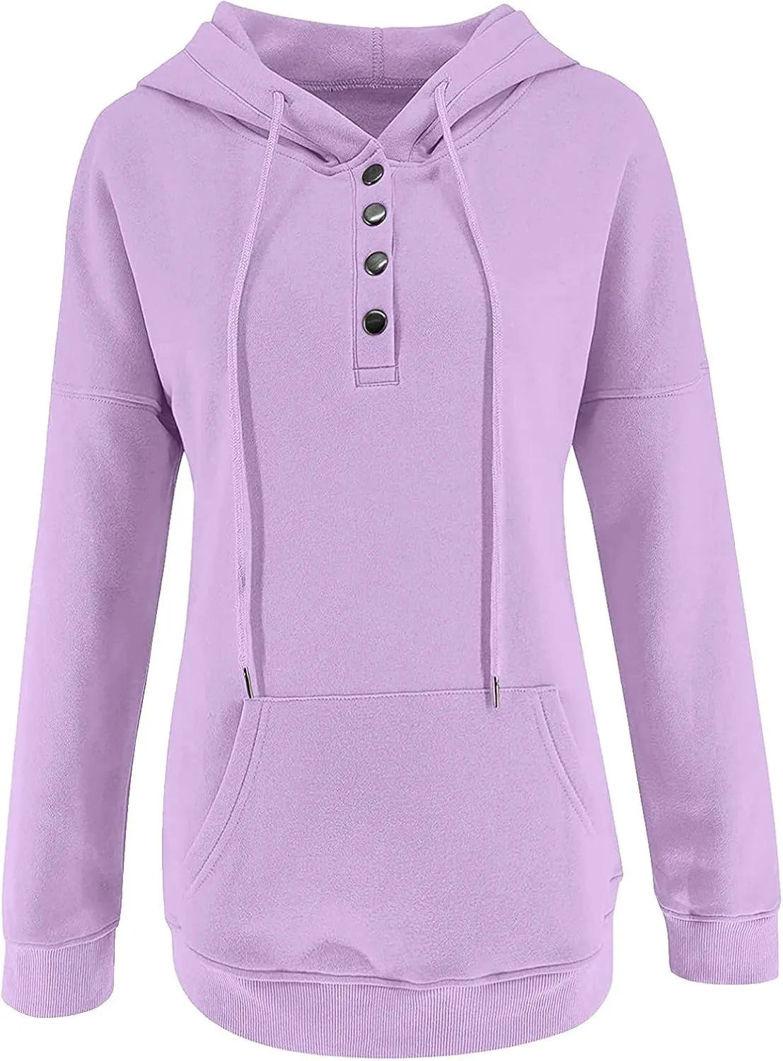 Half Button Pullover Hoodies for Women,Plus Size Soild Fleece Long Sleeve Kangaroo Pocket Winter Sweatshirt Tops