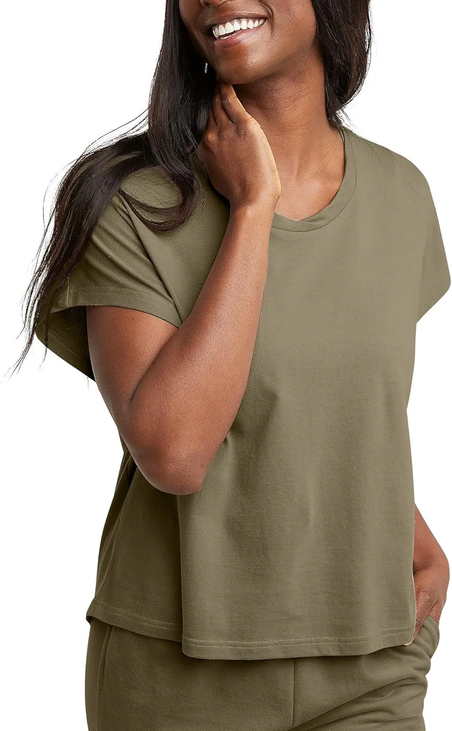 Hanes Women's Originals Twisted Neck T-Shirt, Short-Sleeve Cotton Tee, Boxy Fit