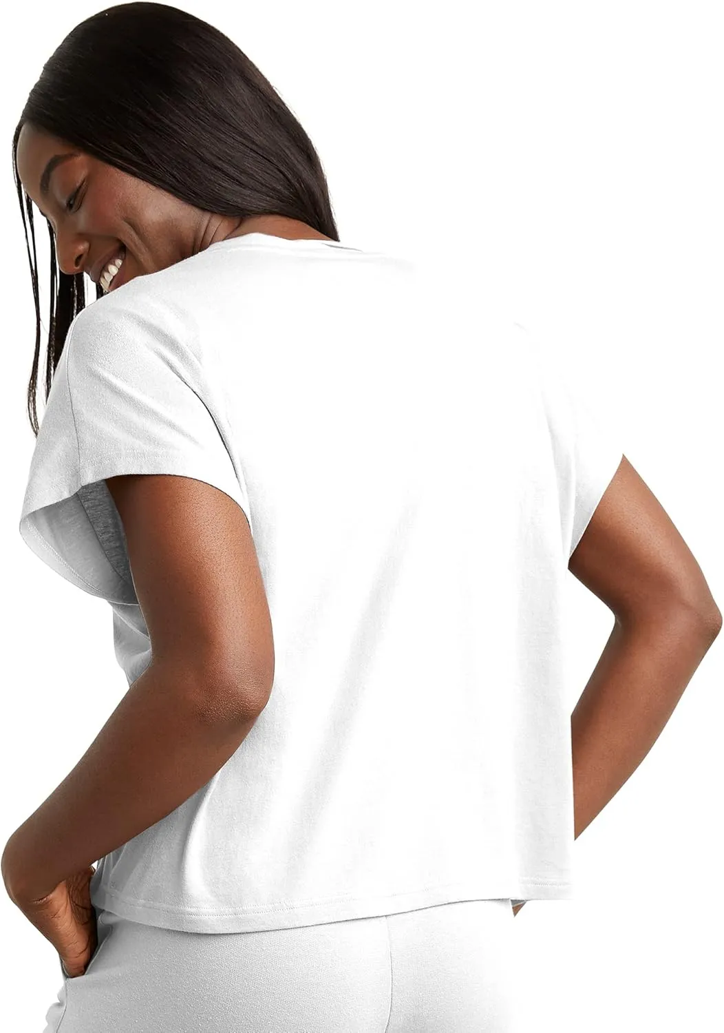Hanes Women's Originals Twisted Neck T-Shirt, Short-Sleeve Cotton Tee, Boxy Fit