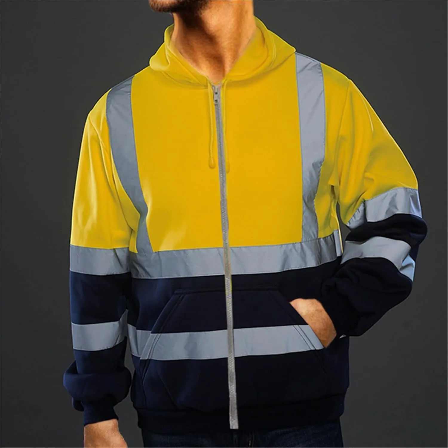 High Visibility Reflective safety Jackets for Men Hi Vis Jackets Fleece Protective Hoodie Sweatshirts Workwear Coats