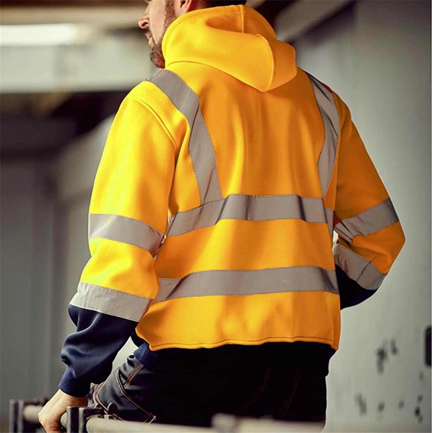 High Visibility Reflective safety Jackets for Men Hi Vis Jackets Fleece Protective Hoodie Sweatshirts Workwear Coats